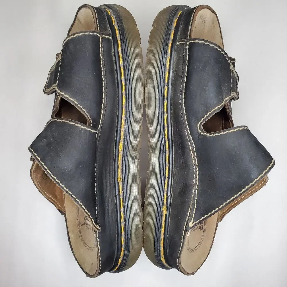 Dr Martens Men's Black Leather Sandals with Velcro Straps Size 12